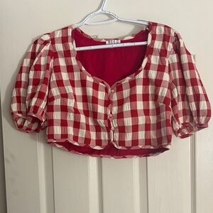 Red and White Checkered Women's Top